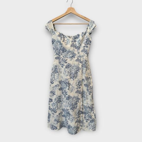 REFORMATION Bridgton Floral Off The Shoulder Linen Midi Dress Size 2 - Picture 1 of 11